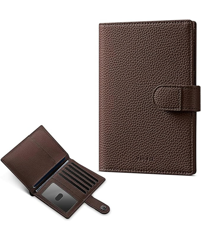 VULKIT Leather Passport Wallet for 2 Passports Slim Double Passport Holder RFID Blocking Passport Travel Wallet with ID Window for Women
