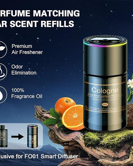 Smart Car Air Freshener, CarDiffuser with 6.09 Fl Oz /180ml Capacity Essential Oil Last 9 Months Fragrance, 5s Full-Car Fragrance, Adjustable Intensity, Auto On/Off, Women & Men for Cologne Scent ﻿
