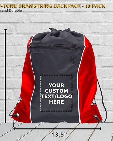 DISCOUNT PROMOS Two-Tone Drawstring Backpack Non-Woven - 10 pack - Customizable Text, Logo - Durable Sports Backpacks - Ideal for Sports, Travel, Gym & More - Red