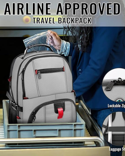 YOREPEK Travel Backpack, Extra Large 50L Laptop Backpacks for Men Women, Water Resistant College Backpack Airline Approved Business Work Bag with USB Charging Port Fits 17 Inch Computers, Light Grey