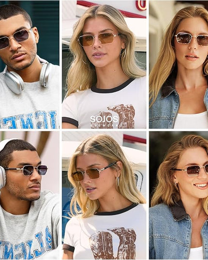 SOJOS Retro Rectangle Polarized 90s Sunglasses for Women Men,Trendy Narrow Hexagon Square Shades SJ1270