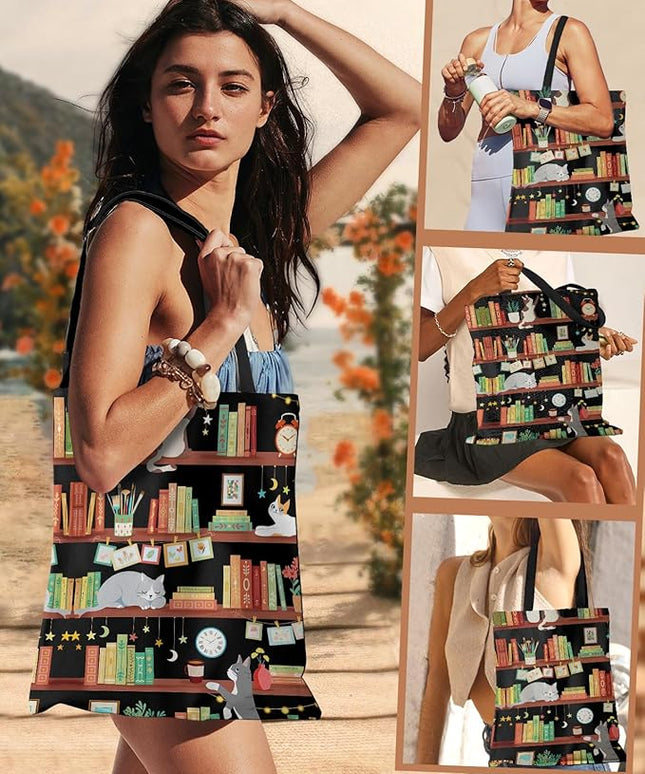 Aesthetic Canvas Tote Bag - Reusable Shoulder Tote Bag for Women Lady Casual Vacation, Shopping, Work, Gym