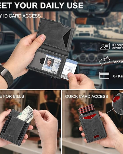 Wallet for Men Wallet with Slim Pop Up Card Holder 9-13 Cards, Bifold Minimalist Smart Wallet RFID Blocking Credit Card Holder with ID Window & Stretchable Cash Slot Compact Metal Aluminum Card Case