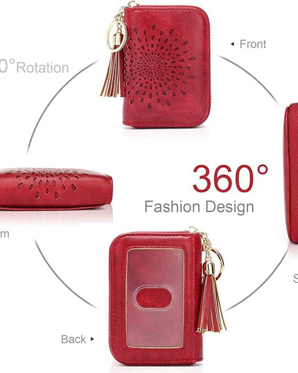 APHISON RFID Credit Card Holder Zipper Card Case Keychain Small Wallet for Women 1927 RED