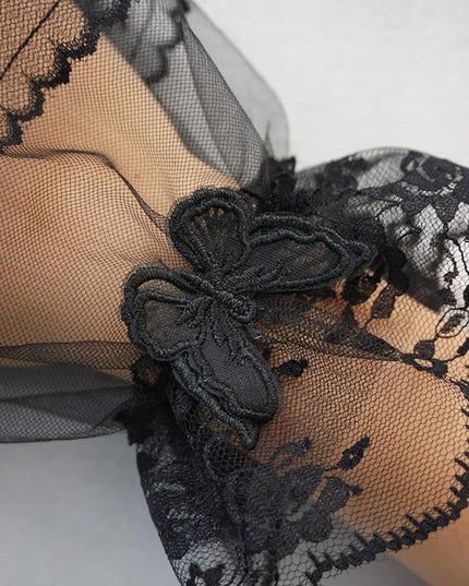OYOANGLE Women's Floral Lace Bow Front Short Wrist Cuff Wedding Wrist Length Bridal Prom Gloves