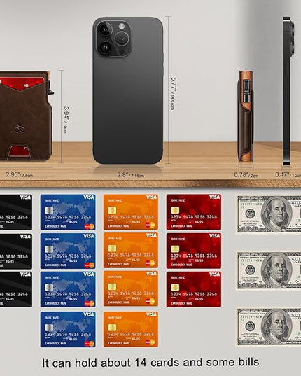 Wallet for Men Wallet with Slim Pop Up Card Holder 9-13 Cards, Bifold Minimalist Smart Wallet RFID Blocking Credit Card Holder with ID Window & Stretchable Cash Slot Compact Metal Aluminum Card Case