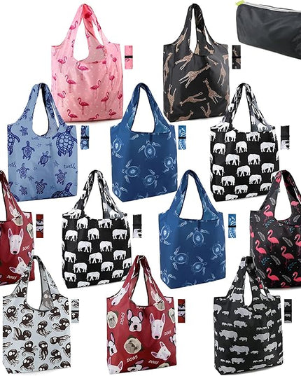 BeeGreen Animal Reusable Grocery Bags Bulk 12 Packs X-Large50LBS, Reusable Shopping Bags Foldable for Groceries, Vegetables, Fruits Watertight Bulk Tote Bags Washable For Women Men