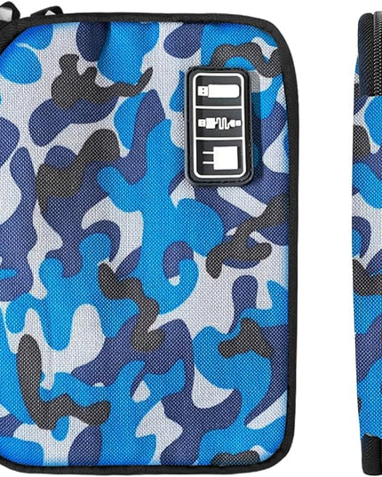 Electronics Travel Organizer,Portable Waterproof Electronic Travel Storage Bag for Small Charging Cord Storage,Charger,SD Card etc,for Travel,Business-Blue Camouflage