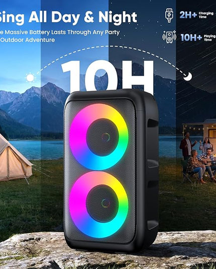Karaoke Machine for Adults Kids, Portable Bluetooth Speaker with 2 Wireless Microphones, TWS Mode & LED Light, 10H Battery PA System Stage Monitors,Perfect for Home Party Outdoor Birthday Gifts(Black)