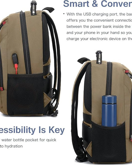 Boavan Laptop Backpack for men, 15.6 inch Laptop Bag with USB Port, Waterproof Travel Work Backpack Purse, Anti-Theft Teacher Nurse Doctor Casual Bookbags Office Business backpack，Khaki
