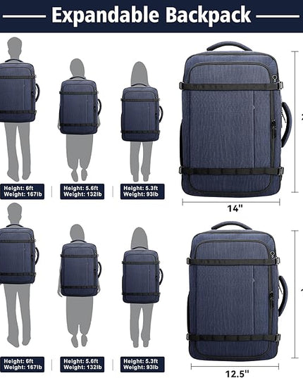 Travel Backpack,Expandable 40-50L Carry on Backpack with USB Cable Port,Fits 17.3 Inch Laptop,Flight TSA friendly,Anti Theft Water Resistant Laptop Backpack for Men Women Weekend Travel,Commuting,Blue
