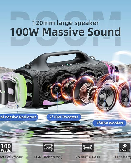 ZEALOT Bluetooth Speaker, 110W Peak(100W) Booming Sound Speakers Wireless, Dual Pairing, XBass, Bluetooth 5.3, 24000mAh Power Bank, Portable Outdoor Waterproof Speaker for Camping, Beach and Party
