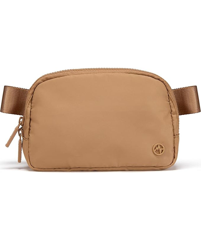 Pander Two Way Zipper Fanny Pack Nylon Everywhere Belt Bag for Women, Water Repellent Waist Packs, Crossbody Bags with Adjustable Strap (Caramel Brown).
