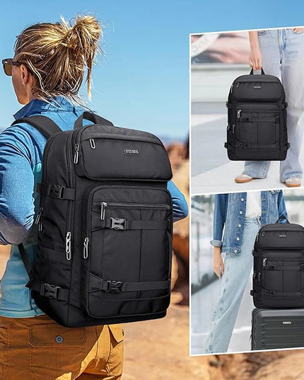 PIJUSHI Travel Backpack for Women Men Flight Aprroved Carry on Bag Large Casual Luggage Backpack Fit 16 inch Laptop(PE050 Black)