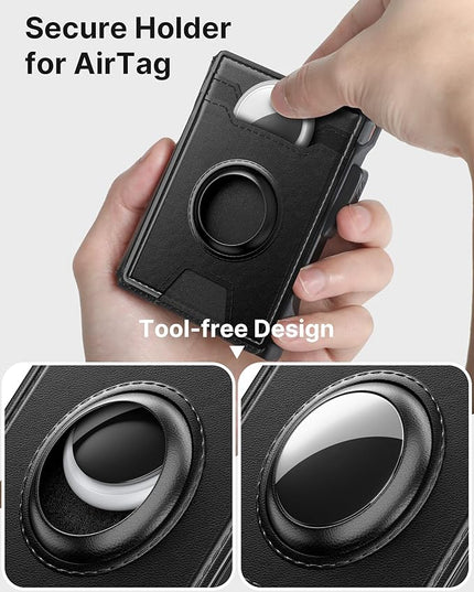 typecase AirTag Wallet for Men: Pop Up Card Case, Secure Holder for Apple Air Tag, Premium Leather, Smart, RFID Blocking, Slim, Minimalist, Thin, 13 Cards Capacitiy | ID Window | Money Clip (Black)
