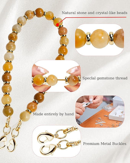 Marble Beaded Phone Wrist Strap,Detachable Phone Bracelet Strap with Tether Tab,Hands-Free Wristlet Strap (Yellow Jade)