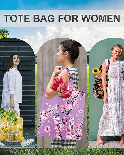 BeeGreen Floral Reusable Grocery Bags - X Large 50 LB Capacity,Foldable Tote Bag Gifts Fashionable Ripstop Polyester, Recyclable, Machine Washable Bulk Bags With Pouch - Ideal for Shopping