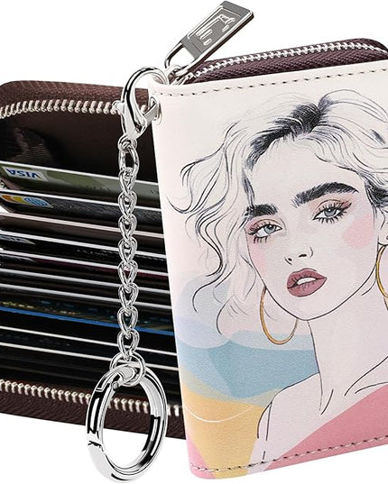 FurArt Zipper Wallet Women, RFID Blocking Credit Card Wallet, Business Card Holder, Compact Size KeyChain Wallet