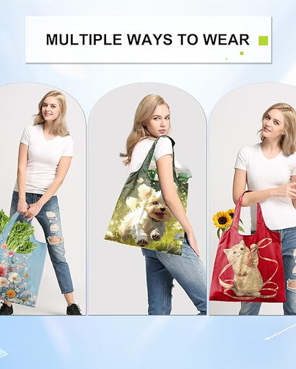BeeGreen Bird Reusable Grocery Bags,Heavy Duty Totes for Women, Foldable Grocery Bag Large Shopping Totes with Handles for Work, Travel, Gift, Store, Polyester Washable Reusable Tote Bag