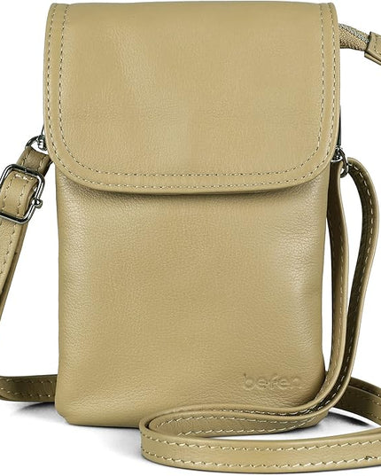 befen Genuine Leather Small Crossbody Bags for Women Cell Phone Bag Cross Body Purses,Silver Zipper