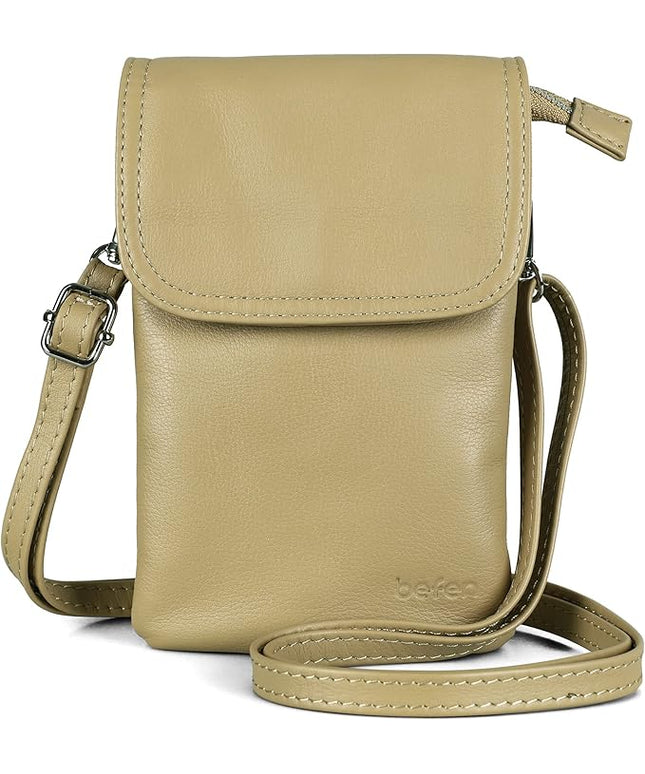 befen Genuine Leather Small Crossbody Bags for Women Cell Phone Bag Cross Body Purses,Silver Zipper