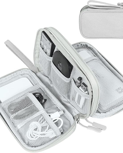 FYY Travel Electronic Cable Organizer Bag, Pouch Electronic Accessories Carry Case Portable Waterproof Double Layers Storage Bag for Cable, Cord, Charger, Phone, Earphone, Medium Size, Grey