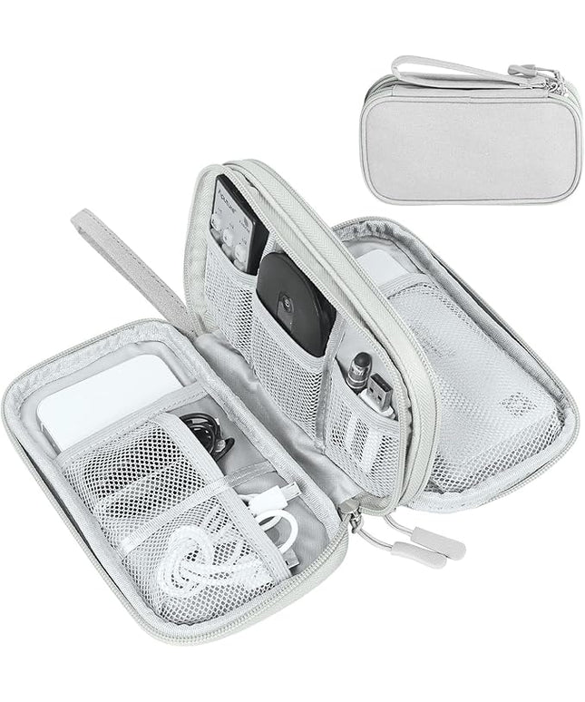 FYY Travel Electronic Cable Organizer Bag, Pouch Electronic Accessories Carry Case Portable Waterproof Double Layers Storage Bag for Cable, Cord, Charger, Phone, Earphone, Medium Size, Grey
