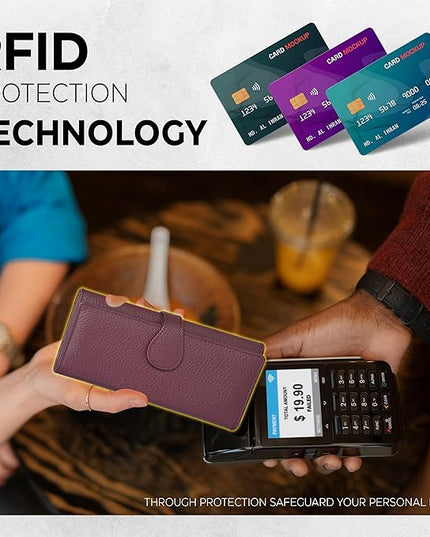 Real Leather Women Wallet Leather with RFID Blocking -Trifold Card Holder Designer Ladies Clutch with ID Window Wallets