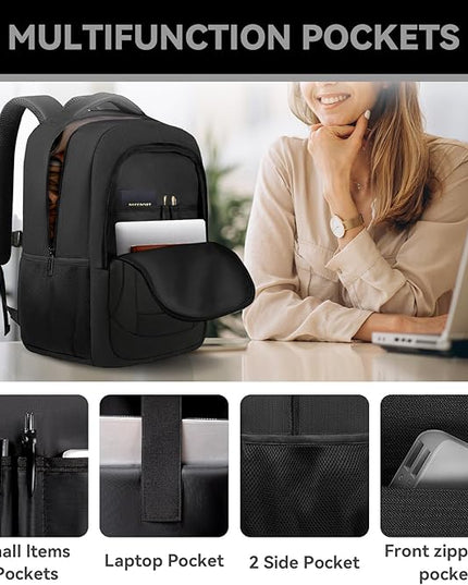 Large Travel Laptop Backpack, 17 Inch Laptop Backpack Airline Approved, Business Anti Theft Slim Sturdy Work Computer College High School Backpack Bag Fits 17.3 Inch Notebook for Men Women, Black