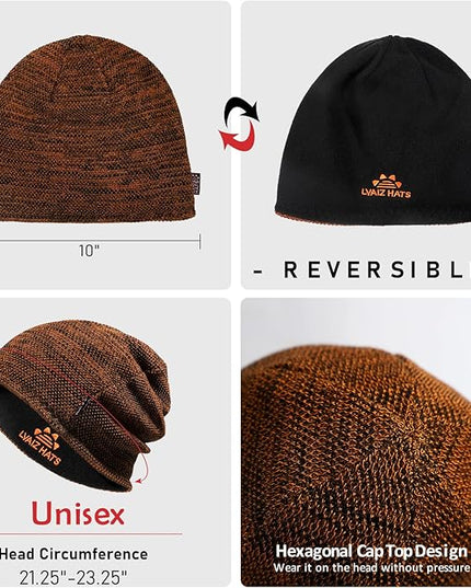 Lvaiz Mens Winter Beanie Hat Warm Fleece Lined Skull Cap for Men Reversible Women Windproof Watch Hat Knit Warm Unisex Beanie