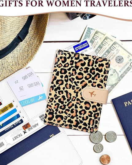 COSHAYSOO Personalized RFID Passport Holder for Travel Women Passports Cover Case Air Essentials Airplane Flight Accessories Airline Plane Flying Must Haves Christmas Gifts Leopard Print