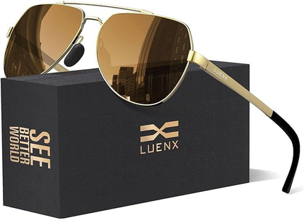LUENX Aviator Sunglasses for Men Women Polarized New Shades Large Metal Frame - UV 400 Protection