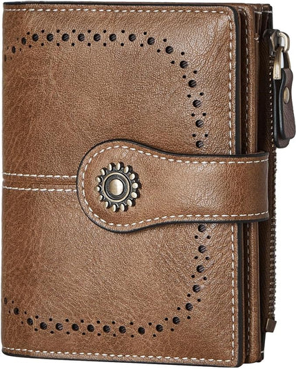 TFKGS RFID Wallet Women Small Wallets Card Holder Wallet for Women Leather Slim Bifold Compact Ladies Zipper Coin Pocket with ID Window Birthday Christmas Gifts Brown