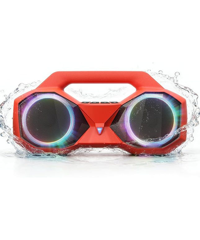 OZJ Bluetooth Speaker 80W(Peak) Loud with Bass, 20H Playtime, IPX7 Waterproof, RGB Lights, TWS, Large Portable Wireless Speakers for Outdoor, Home, Party, Pool, Beach, Tailgating, Gym, Work (Red)
