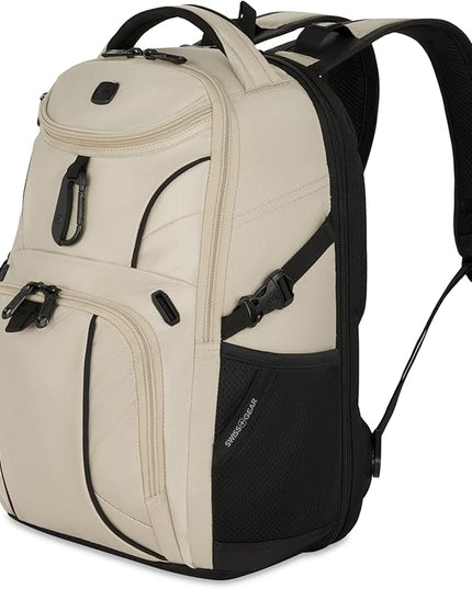 SwissGear 1900 Mini ScanSmart 13” Laptop Backpack Oatmeal– Reflective Tech Backpack with ScanSmart Compartment – Multiple Organizer Pockets & RFID Scan Blocking Technology