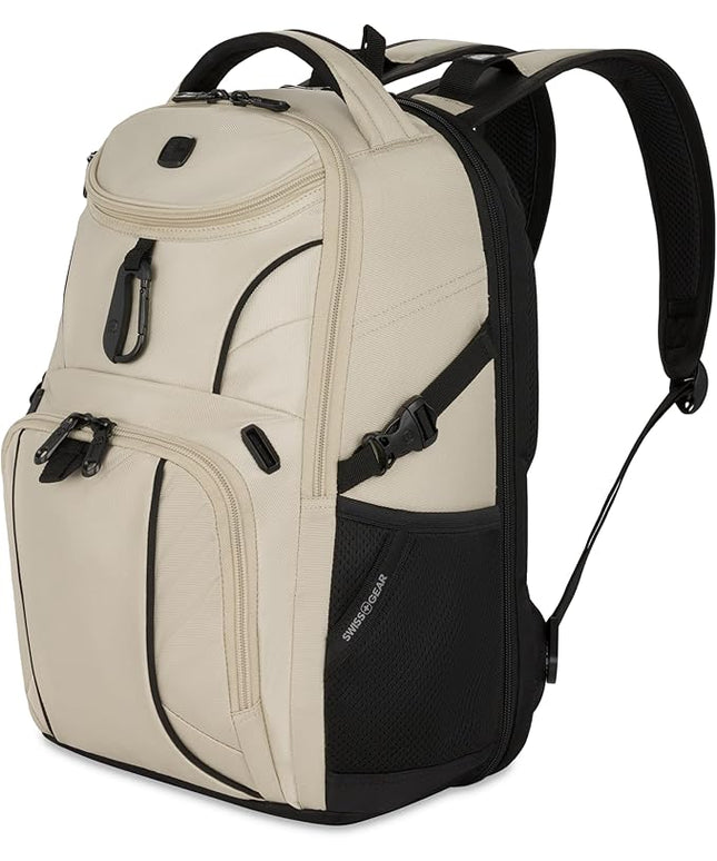 SwissGear 1900 Mini ScanSmart 13” Laptop Backpack Oatmeal– Reflective Tech Backpack with ScanSmart Compartment – Multiple Organizer Pockets & RFID Scan Blocking Technology