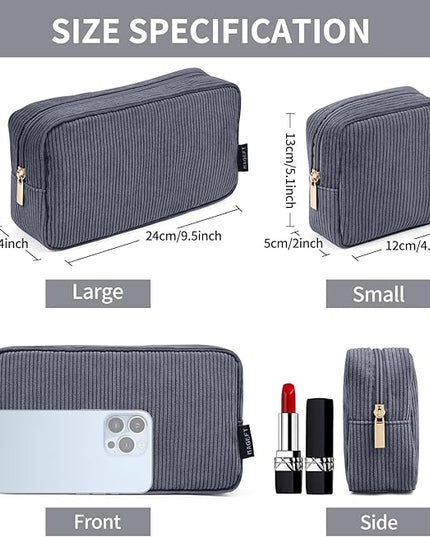 MAGEFY Small Makeup Bag for Purse Mini Cosmetics Bag Corduroy Cute Cosmetic Pouch for Women with Slip-in Pockets