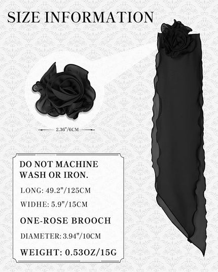 Chiffon Scarf for Women, Removable Flower Neck Scarf Light Soft Fashion Rose Scarves Versatile Headband or Hair Band