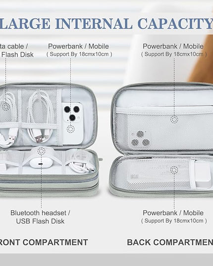 FYY Electronic Organizer, Travel Cable Organizer Bag Pouch Electronic Accessories Carry Case Portable Waterproof Double Layers Storage Bag for Cable, Charger, Phone, Earphone, Medium Size, Light Grey