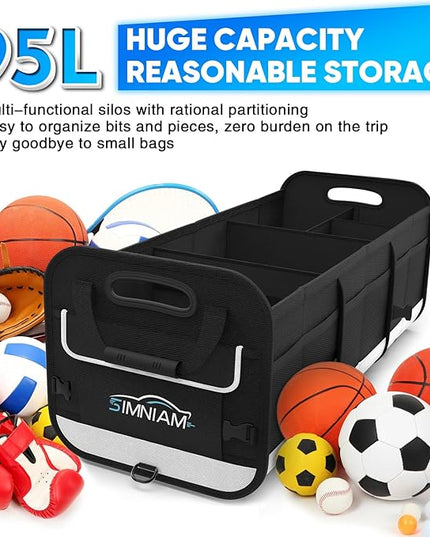Simniam Large Car Trunk Organizer - with 5 Compartments Trunk Organizers and Storage SUV, Reinforced Handle, Securing Straps, Trunk Organizer Available for Car, SUV, Truck, Minivan