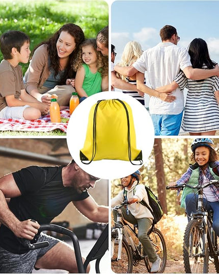 KUUQA 50Pcs Yellow Drawstring Backpacks - Bulk Gym Sports Travel Bags