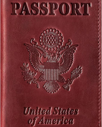 BIAOTIE Premium Leather Passport Holder Covers, Rfid Travel Wallet Passport Document Holder, Travel Essentials Wallet Cover Case for Men and Women (Wine Red)