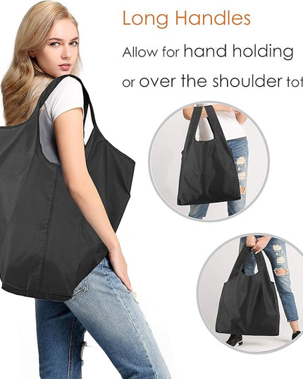 BeeGreen Black Reusable Grocery Bags Wholesale Dark Reusable Kitchen Bags Bulk Foldable-Machine Washable with Zipper Storage Pouch 50 Packs