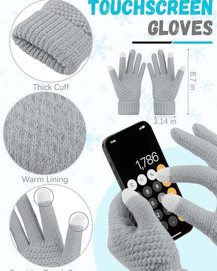 Winter Beanie Hat Scarf Gloves, Warm Fleece Knit Hats Touch Screen Gloves Neck Scarf Set Winter Gifts for Unisex Adult