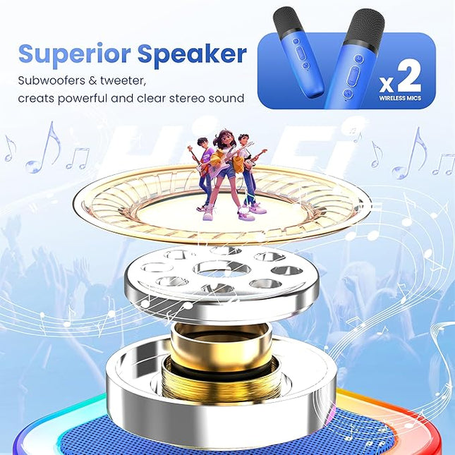 Karaoke Machine for Kids Adults, Portable Bluetooth Speaker with 2 Wireless Karaoke Microphones Player, 2026 TOP Birthday for Girls Boys 3,4,5,6,7,8+Year Old Toddler Toys Valentine Gifts(Deepblue)