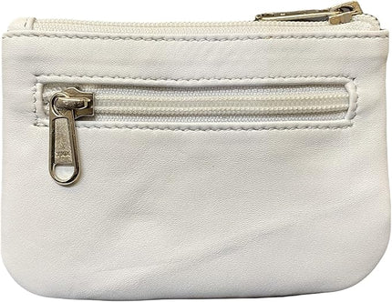LEATHER FARM's lambskin leather coin pouch/coin purse for both mens and womens. (WHITE)