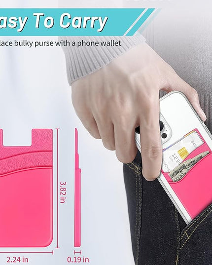 SHANSHUI Phone Wallet Stick on, Card Holder for Back of Phone Double Silicone Credit Business Card Sleeve Pocket Compatible for iPhone, Samsung Galaxy and Every Smartphones (MultiColors-5pcs)