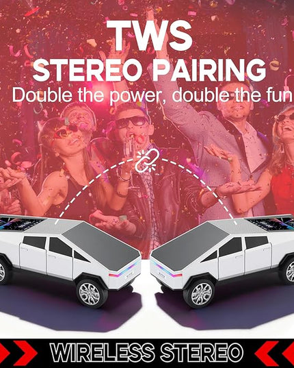 Futuristic Shapes Truck Bluetooth Speaker with LED Display Screen – TWS Stereo, FM Radio, USB/TF Playback, LED Headlights, Built-in Mic, Gift for Car Lovers, Model Collectors & Tech Fans (Silver)