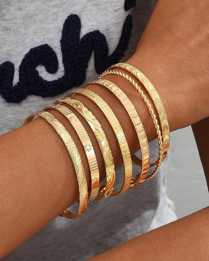 ÌF ME Gold Bangle Bracelets for Women, Indian Bangles Stackable Set, Multi Layer Textured 14K Gold Plated Chunky Bracelets Boho Jewelrys Set