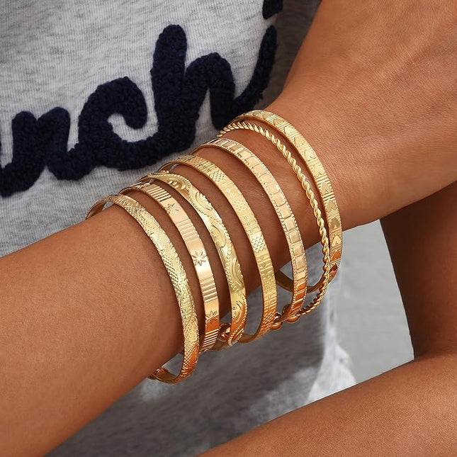 ÌF ME Gold Bangle Bracelets for Women, Indian Bangles Stackable Set, Multi Layer Textured 14K Gold Plated Chunky Bracelets Boho Jewelrys Set